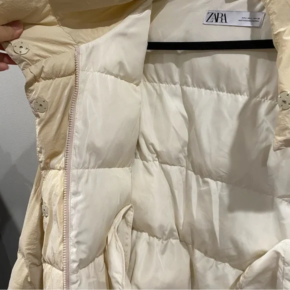 Zara Nylon Puffer Jacket Coat Cream Ivory Large - Picture 7 of 12